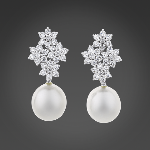 Pearl Earrings with 18K Gold Rope Accent and Diamonds