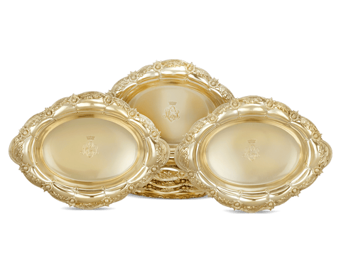 Tiffany & Co. Chrysanthemum Silver Gilt Oval Bowls, Set of 6