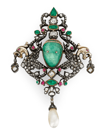 Ancient Roman Carved Emerald Brooch