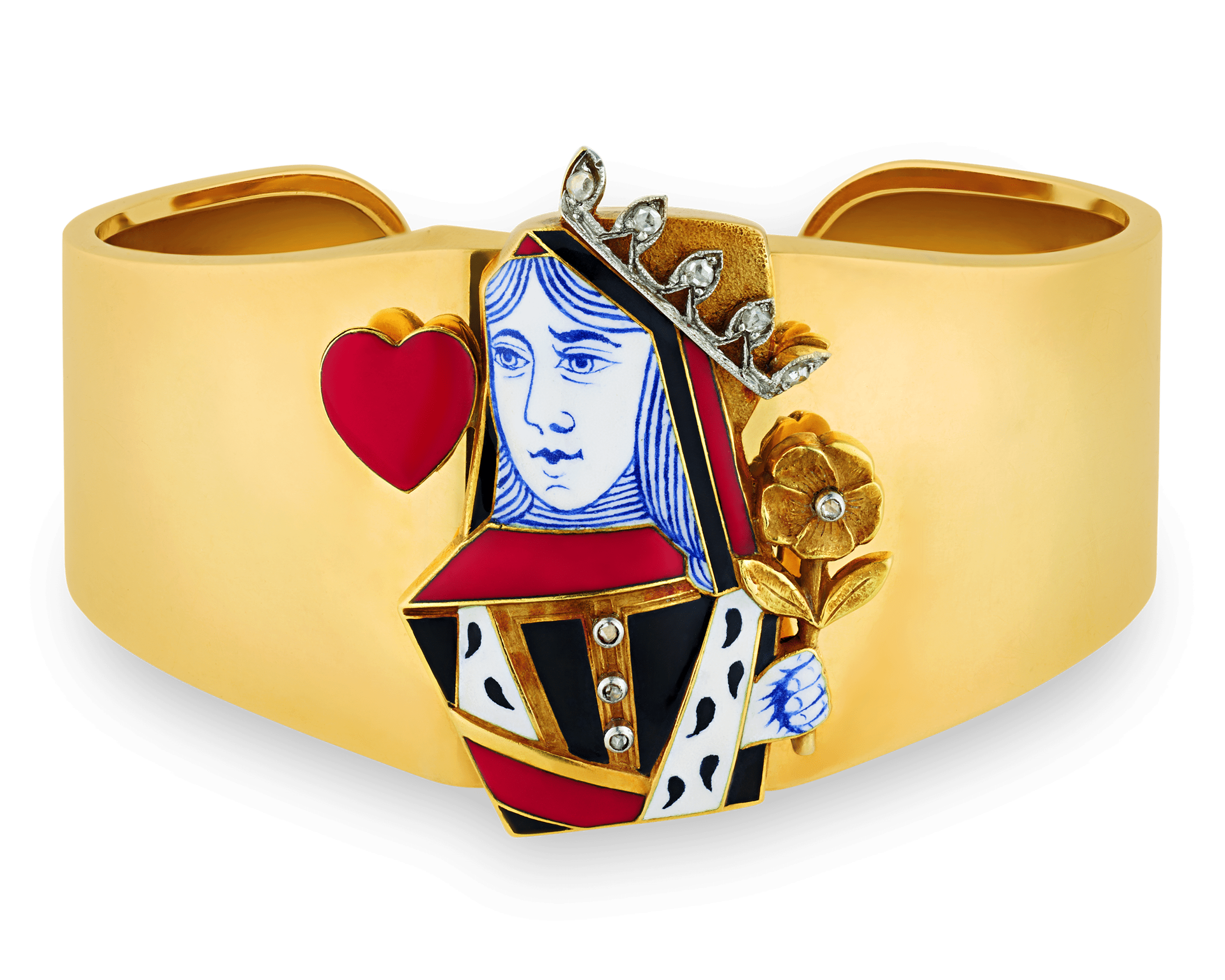 Cartier Playing Card Brooches and Gold Cuff