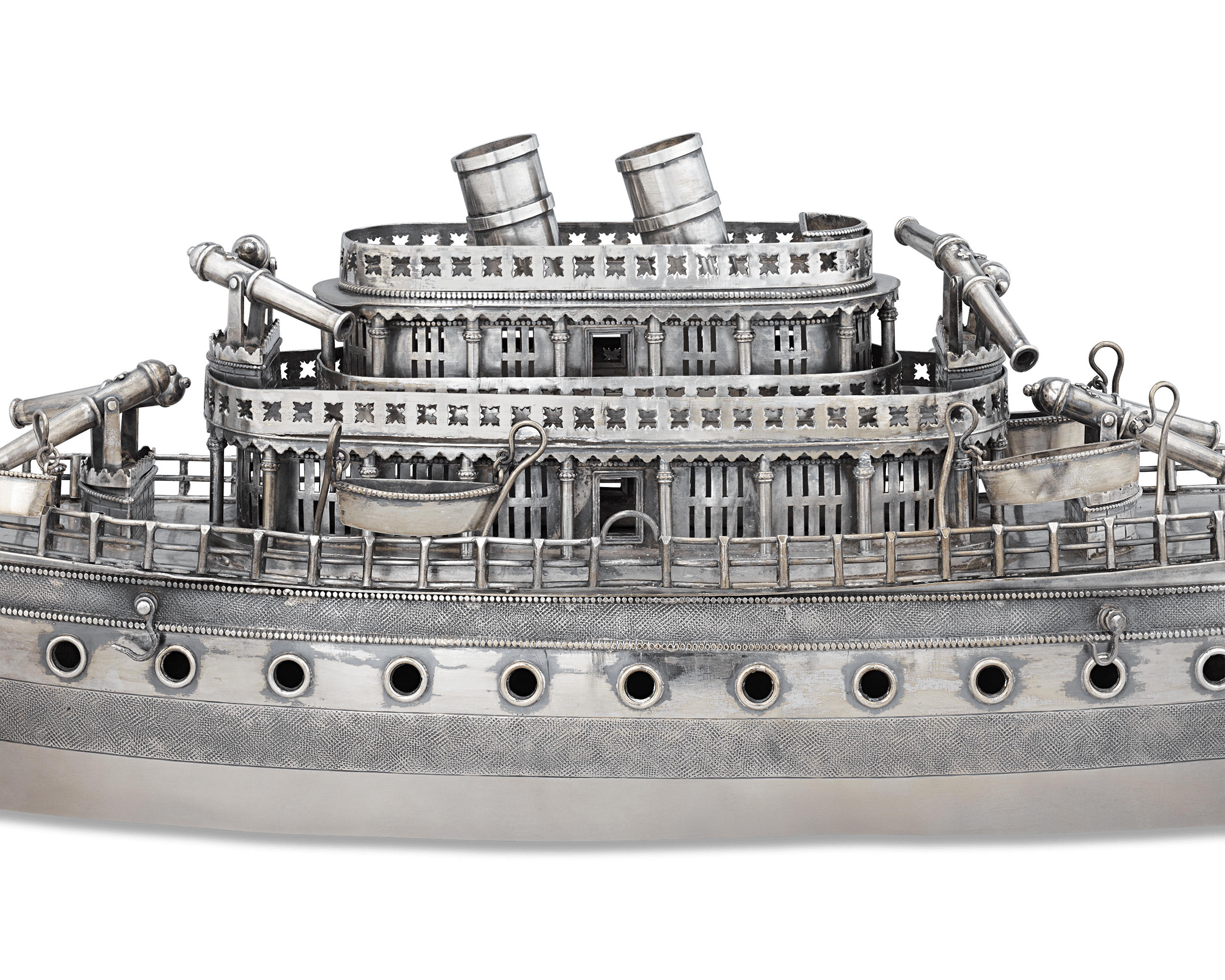 Chinese Export Silver Ship Centerpiece