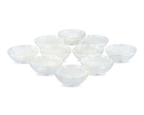 René Lalique Coquilles Glass Bowls, Set of Ten