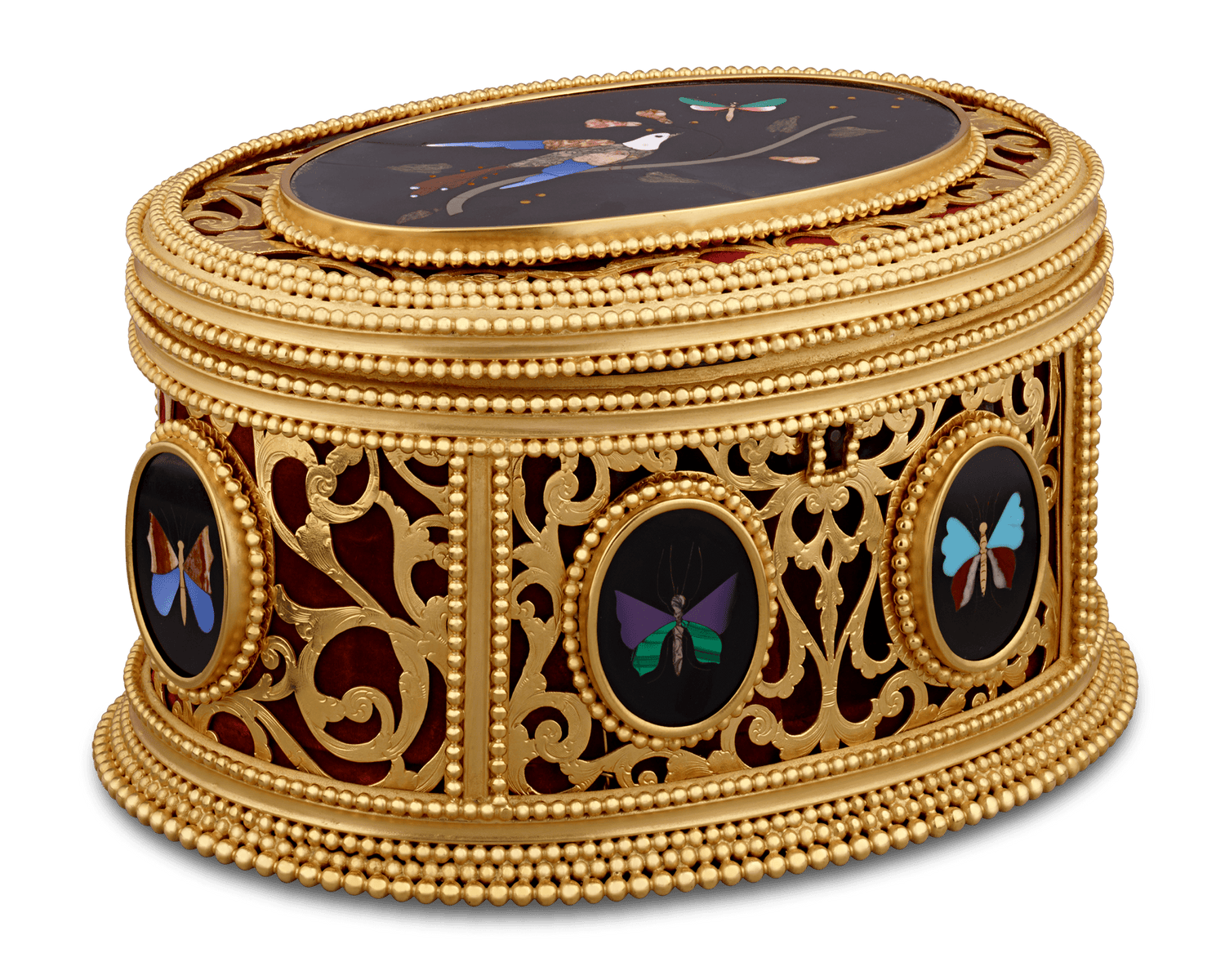 Pietre dure and doré bronze box by Tahan