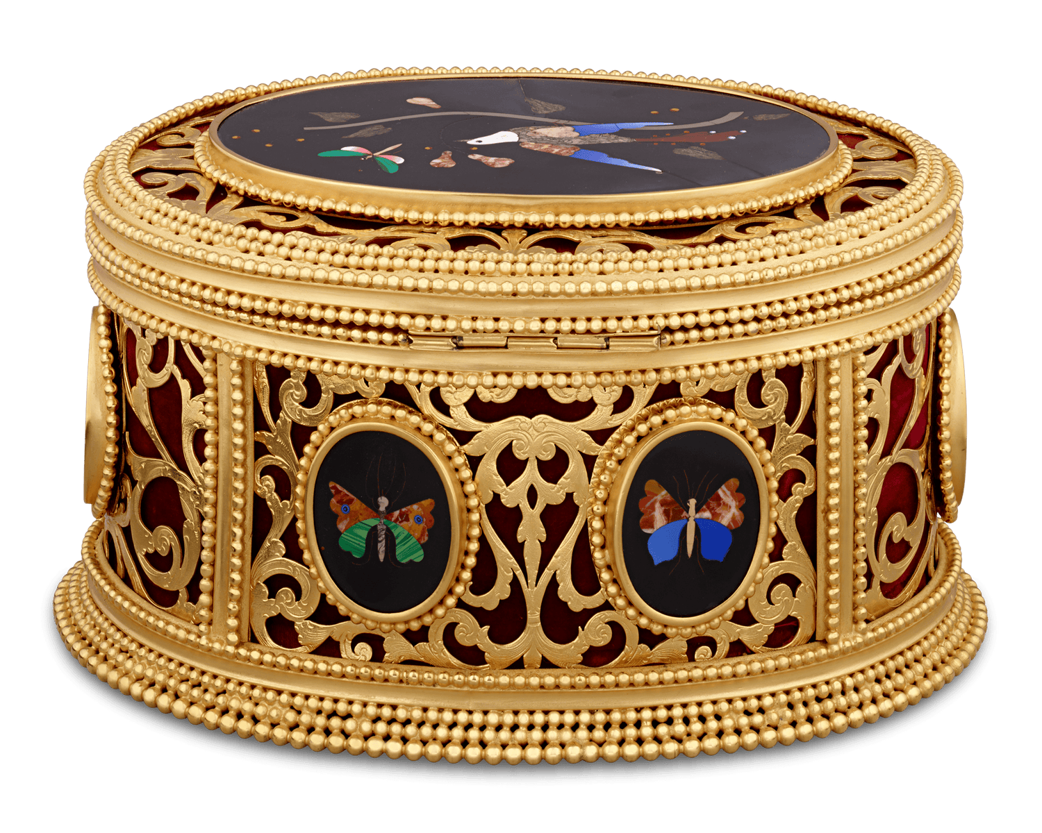 Pietre dure and doré bronze box by Tahan