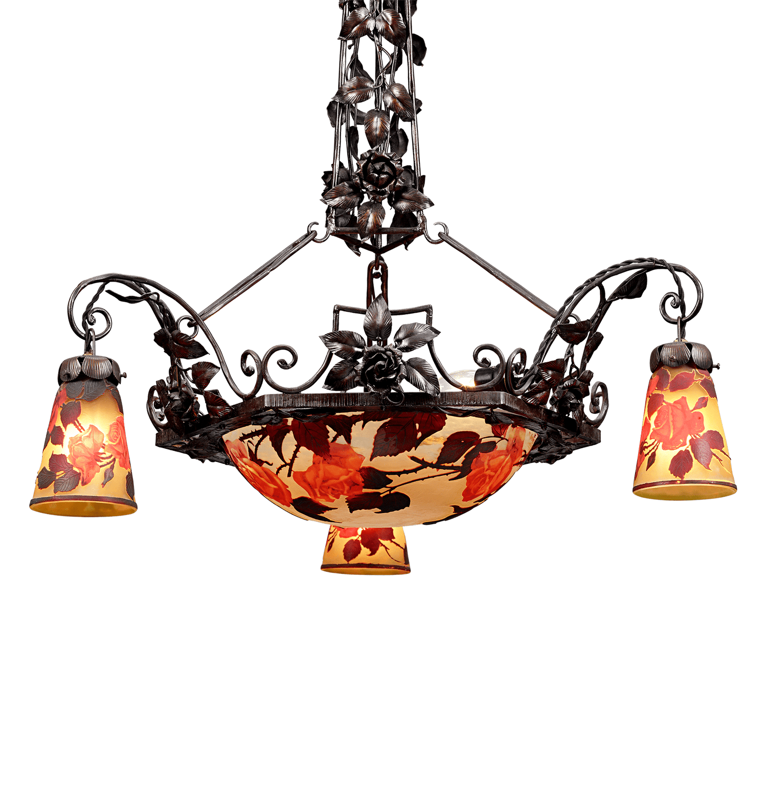 Cameo Glass Chandelier by Muller Frères
