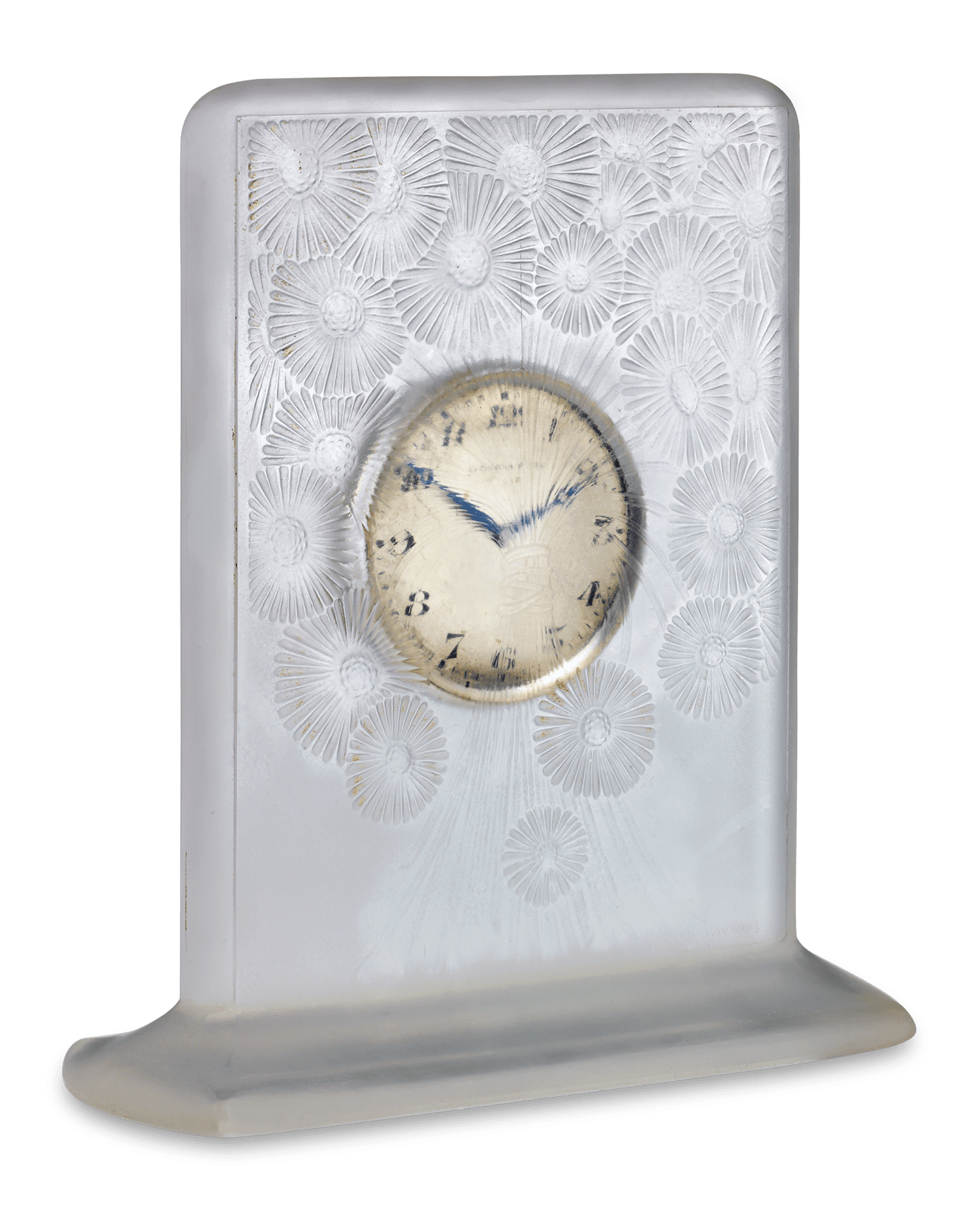 Marguerites Frosted Glass Clock by René Lalique