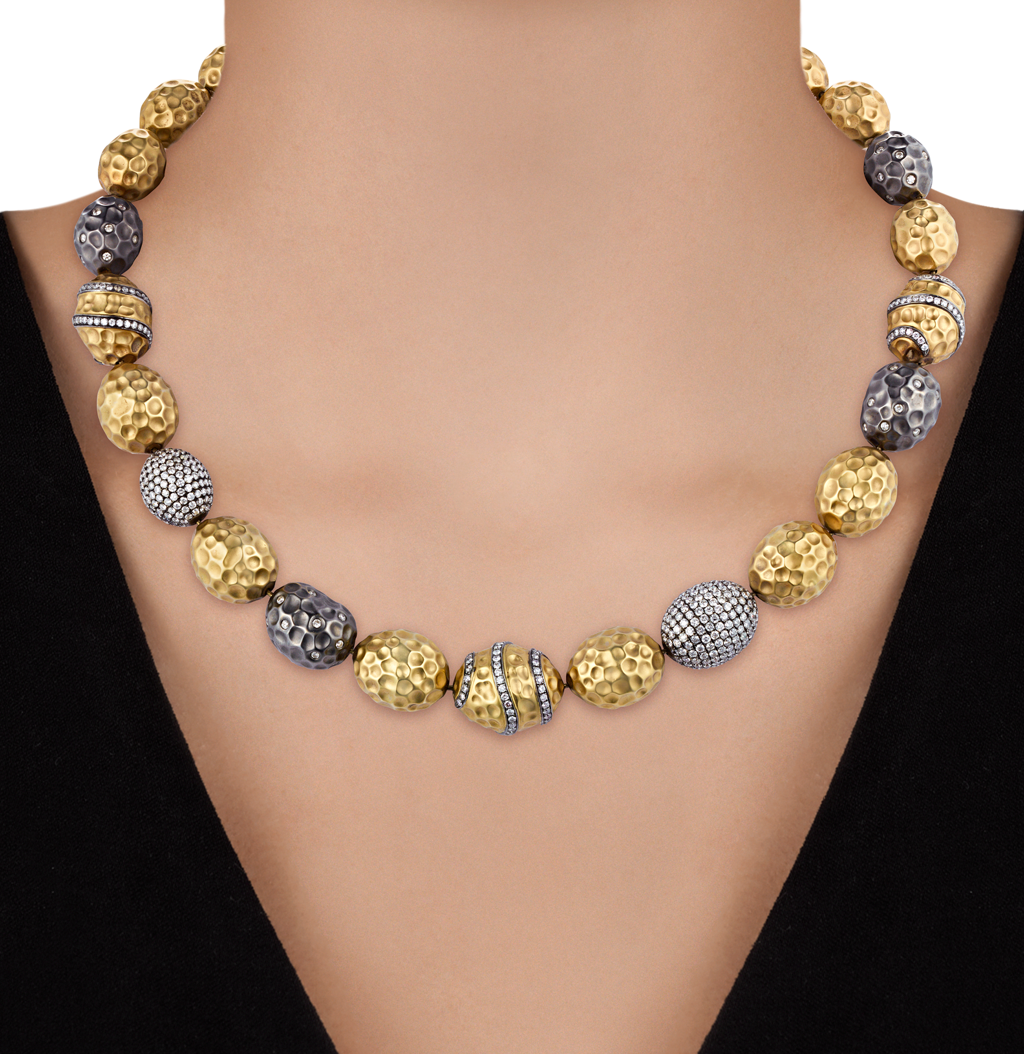 Gold and Diamond Bead Necklace, 8.80 carats