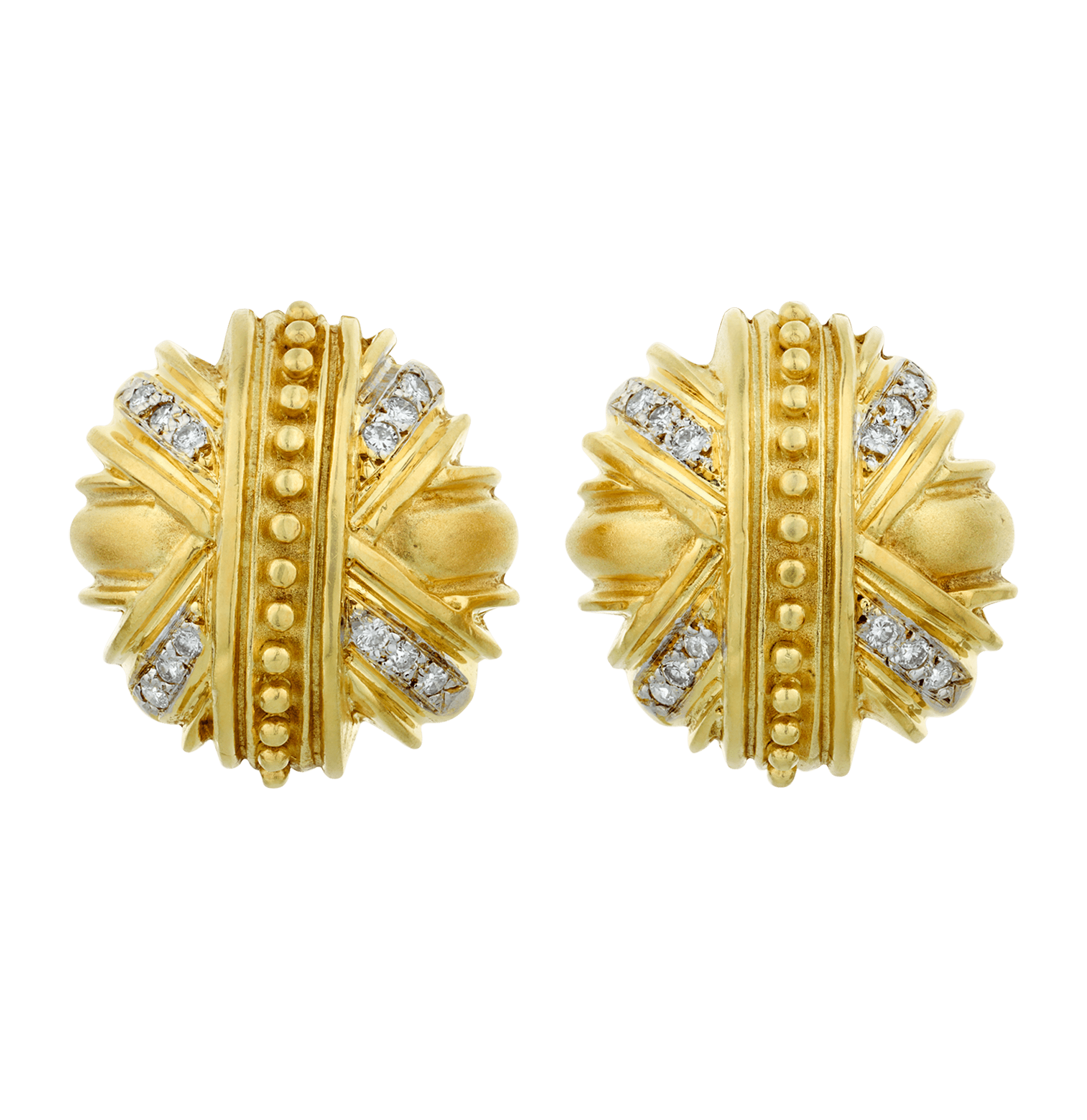 Geometric 18k Yellow Gold and Diamond Earrings