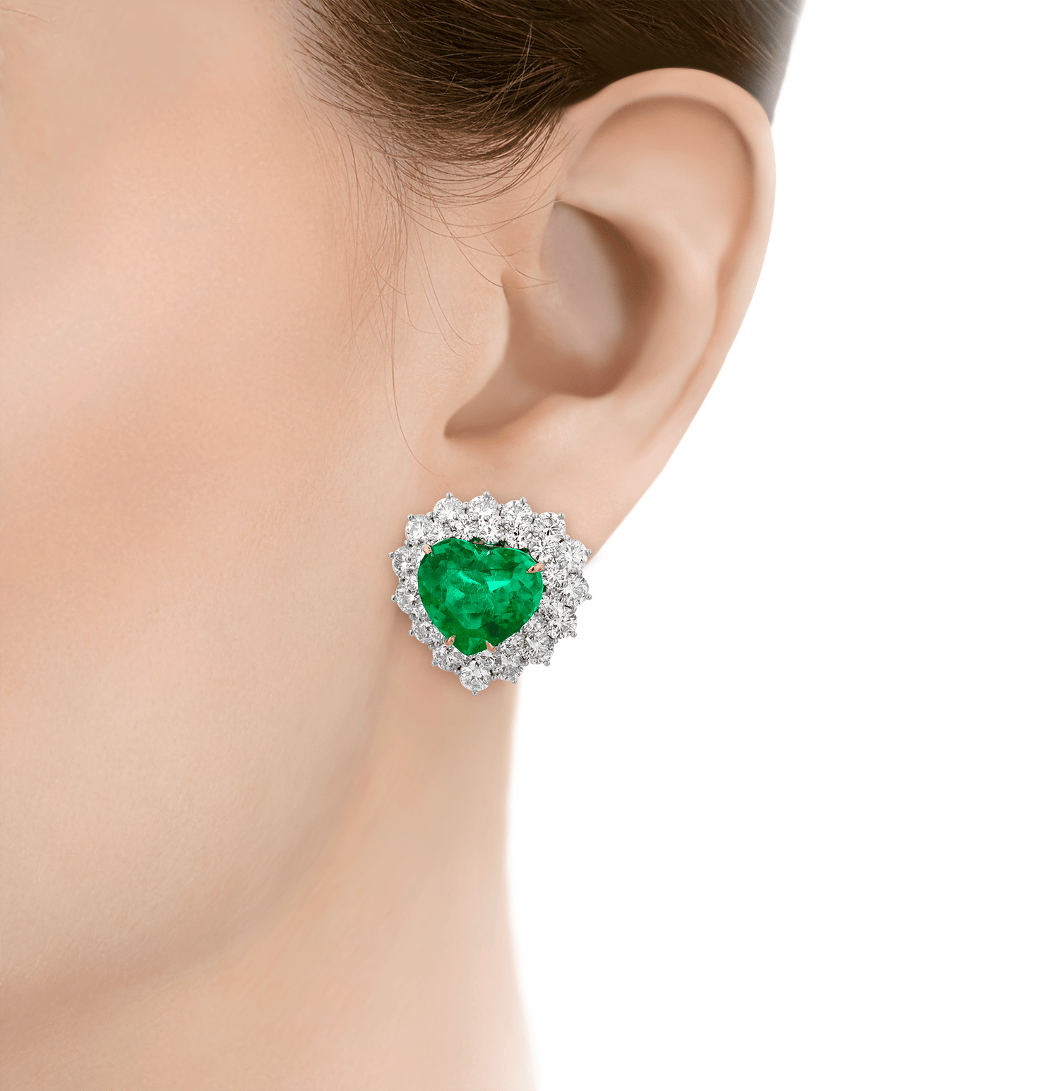 Colombian Emerald Heart-Shaped Earrings, 17.84 carats