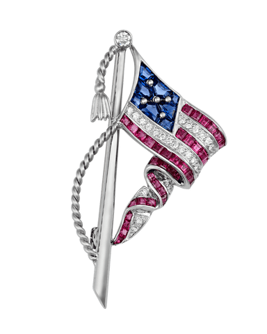 Oscar Heyman Gemstone American Flag Brooch