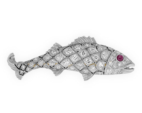 Tiffany & Co. Diamond Fish Brooch, 1.30 Carats