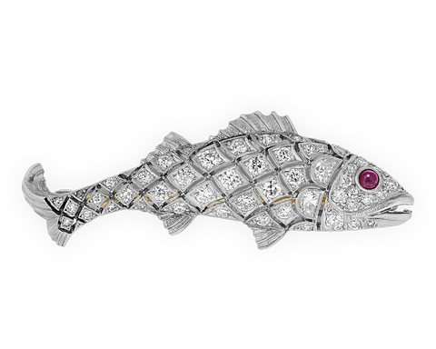 Tiffany & Co. Diamond Fish Brooch, 1.30 Carats