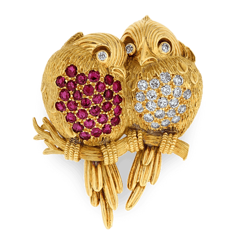 Tiffany & Co. Ruby and Diamond Lovebirds Brooch