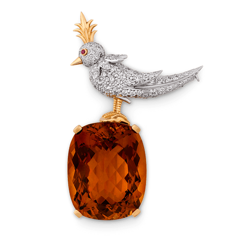 Tiffany & Co. Citrine Bird on a Rock Brooch, 63.00 Carats
