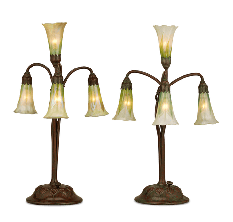 Pair of Four-Light Lily Table Lamps by Tiffany Studios