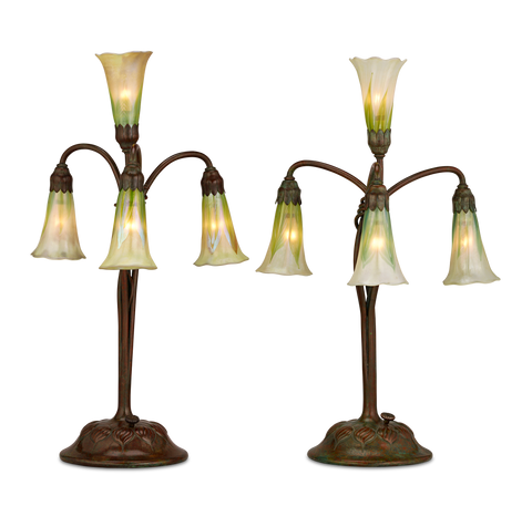 Pair of Four-Light Lily Table Lamps by Tiffany Studios