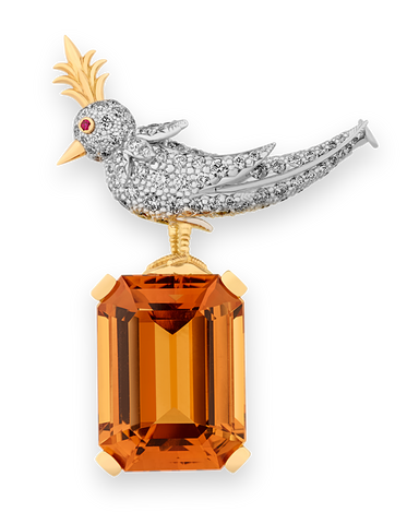 Tiffany & Co. Citrine Bird on a Rock Brooch, 32.22 Carats