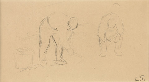 Two Plowmen in a Field by Camille Pissarro