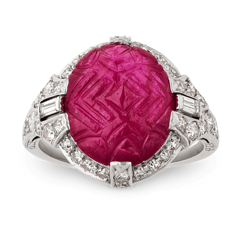 Tiffany & Co. Untreated Carved Burma Ruby Ring, 8.35 Carats