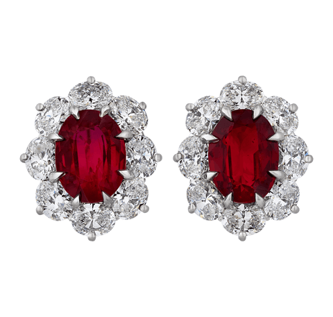 Oscar Heyman Ruby Earrings, Untreated, 6.13 Carats