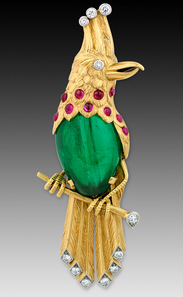 Cartier 45.00-Carat Colombian Emerald Bird Brooch