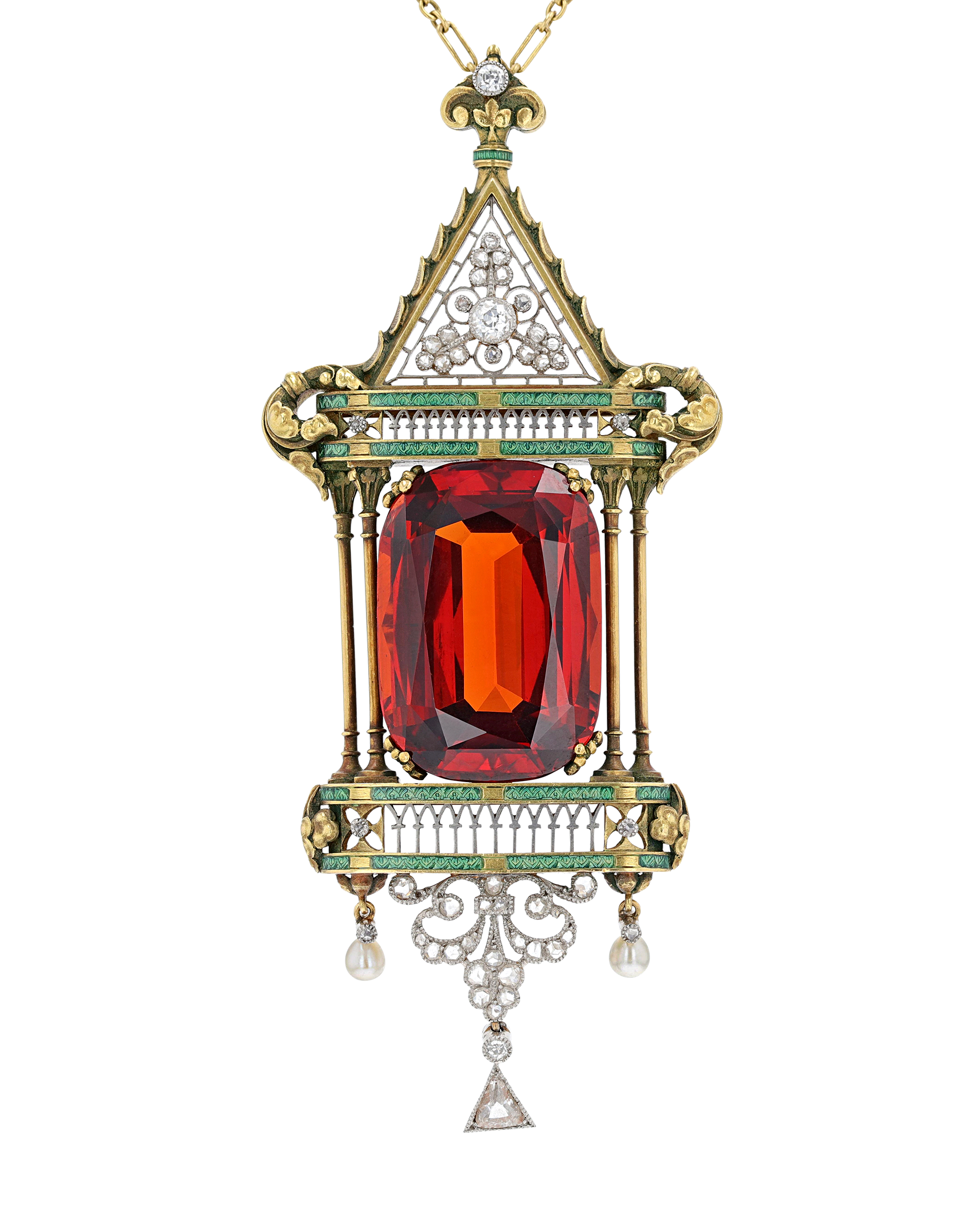 French Art Nouveau Spessartine Garnet Necklace, 40.00 Carats