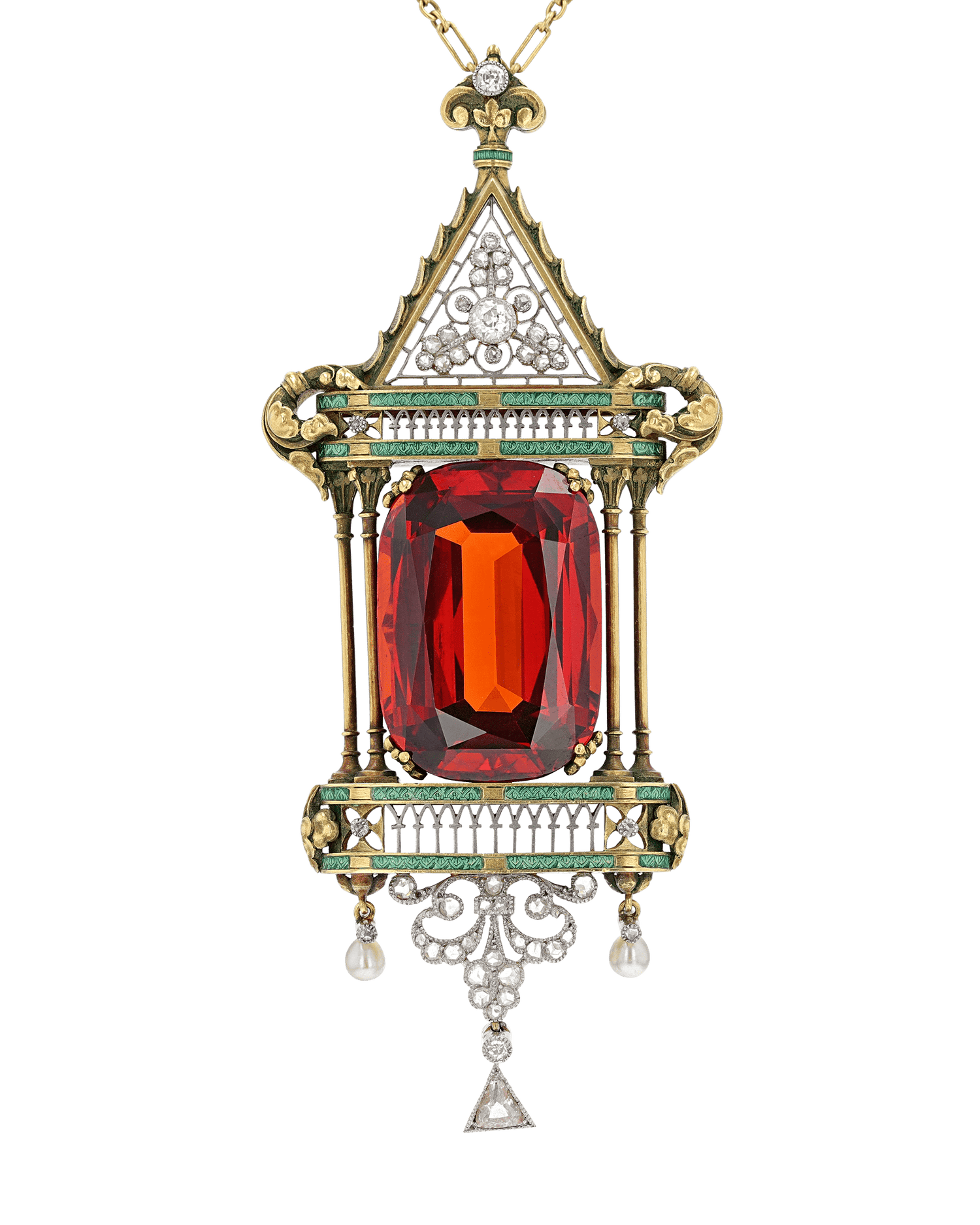French Art Nouveau Spessartine Garnet Necklace, 40.00 Carats