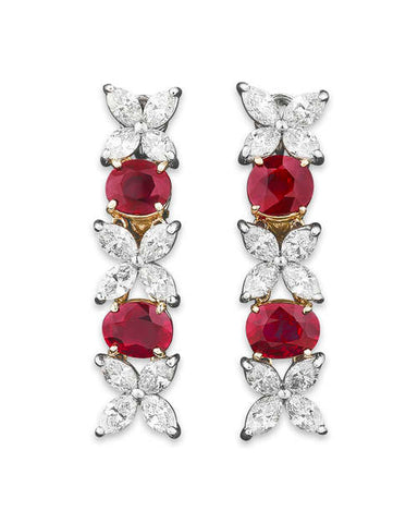 Ruby and Mother-of-Pearl Floral Earrings