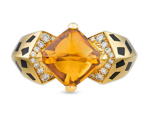Black Enamel, Gold and Diamond Earrings by David Webb
