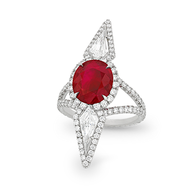 Burma Ruby and Golconda Diamond Bypass Ring