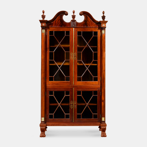 Rare and complete American Federal dining room suite crafted of mahogany and inlaid with brass
