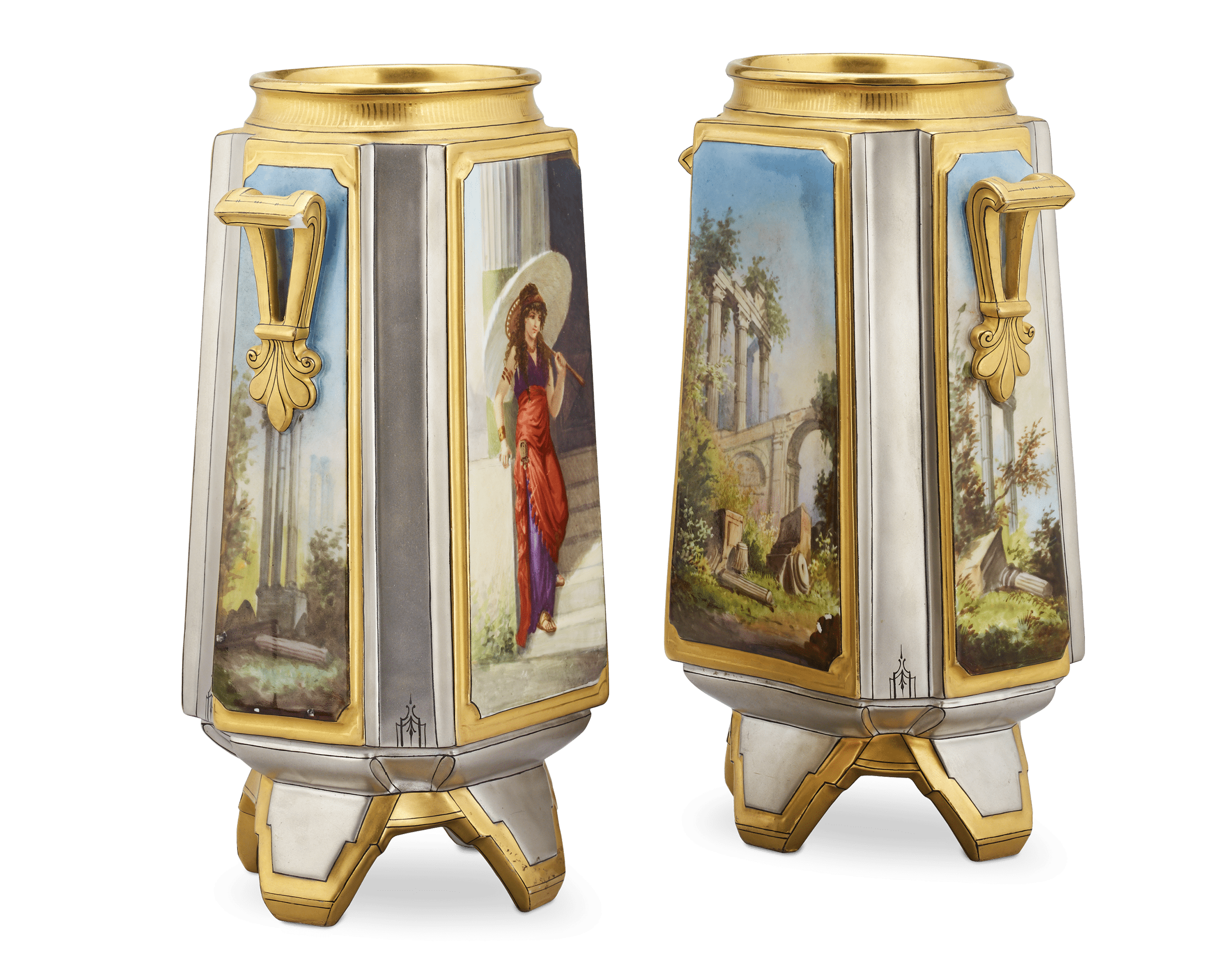 Pair of Old Paris Platinum Vases