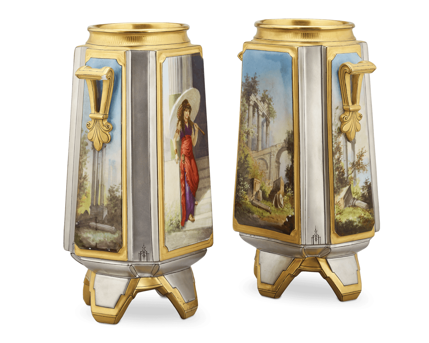 Pair of Old Paris Platinum Vases