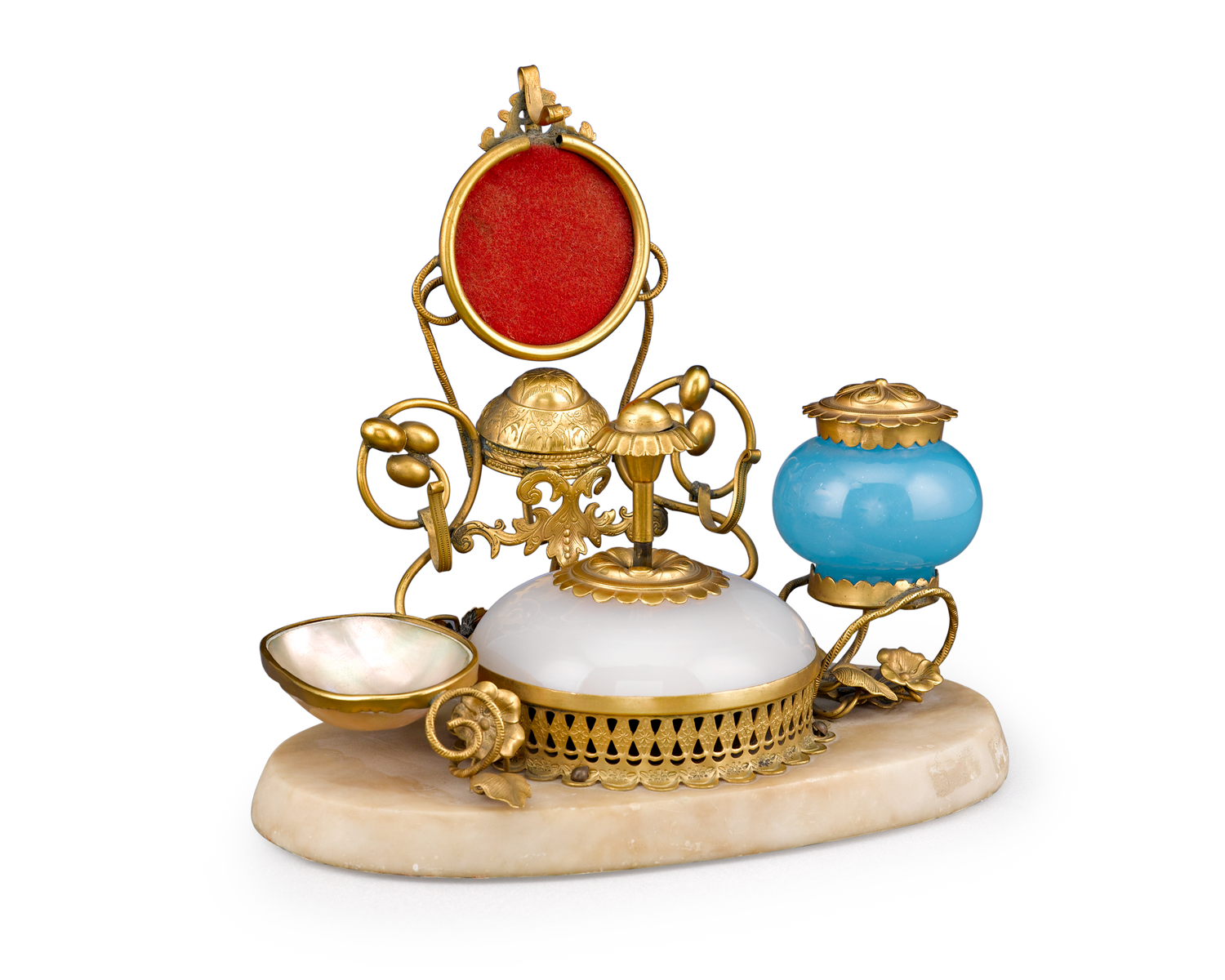 Opaline Glass Perfume with Inkwell and Bell Push