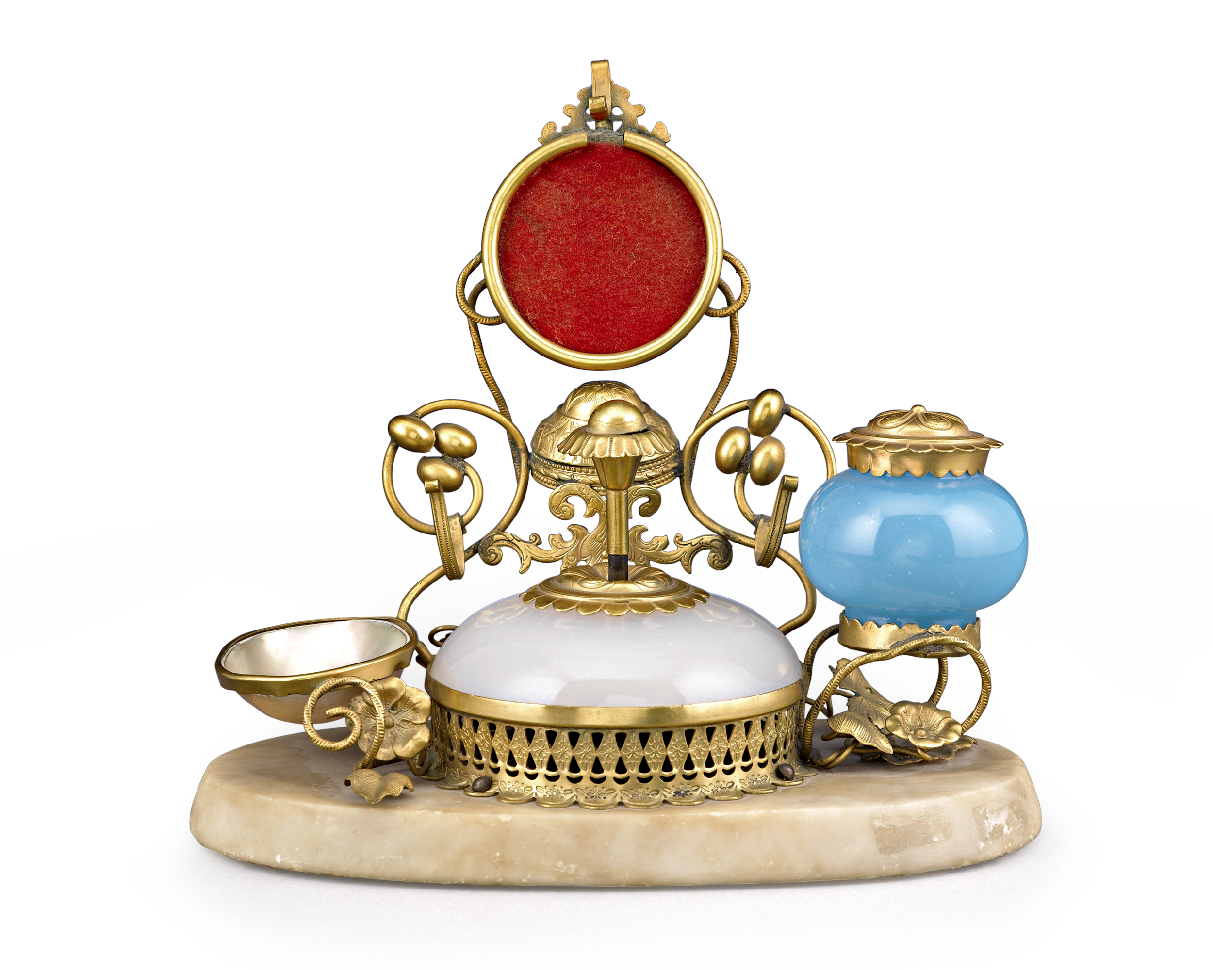 Opaline Glass Perfume with Inkwell and Bell Push