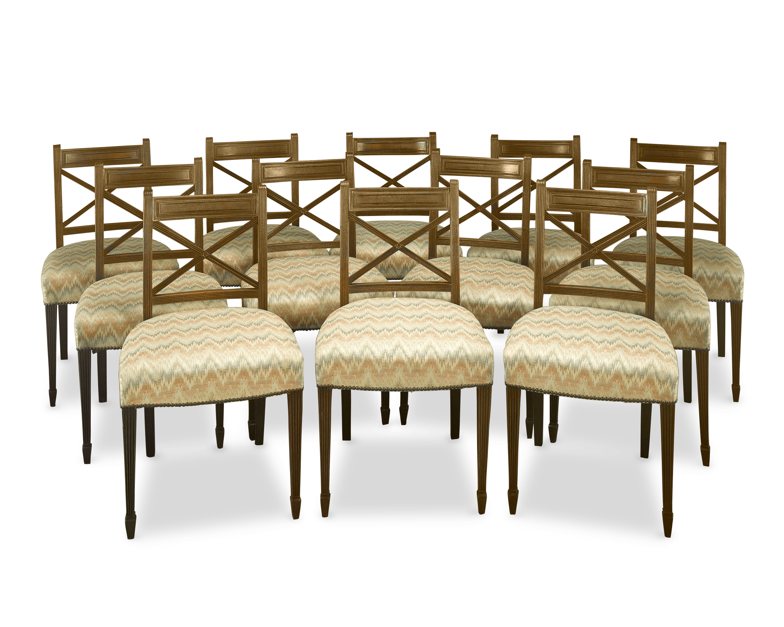 Magnificent design and construction distinguish this amazing set of Regency chairs