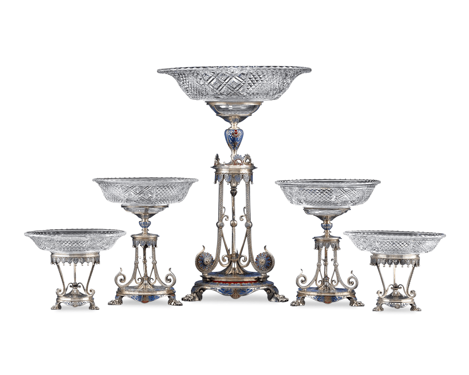 A fantastic and rare 5-piece garniture by the famed Elkington & Co.