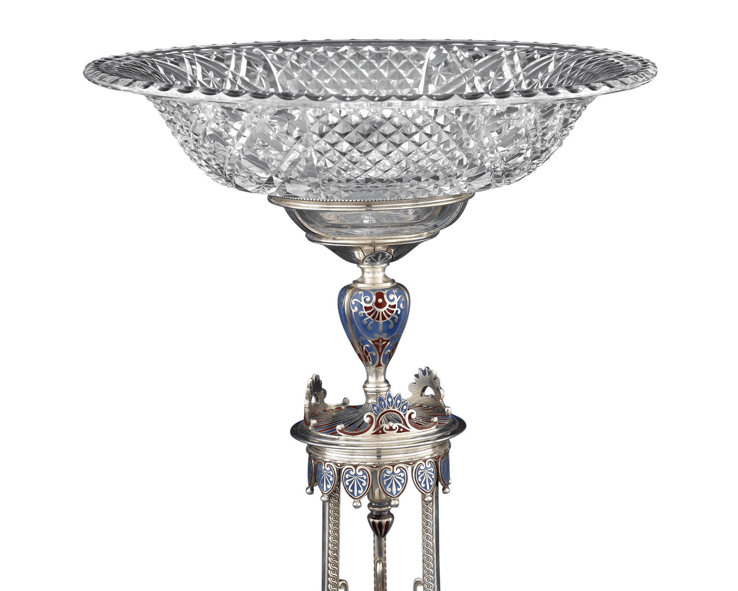 Fine cut crystal bowls surmount each tazza