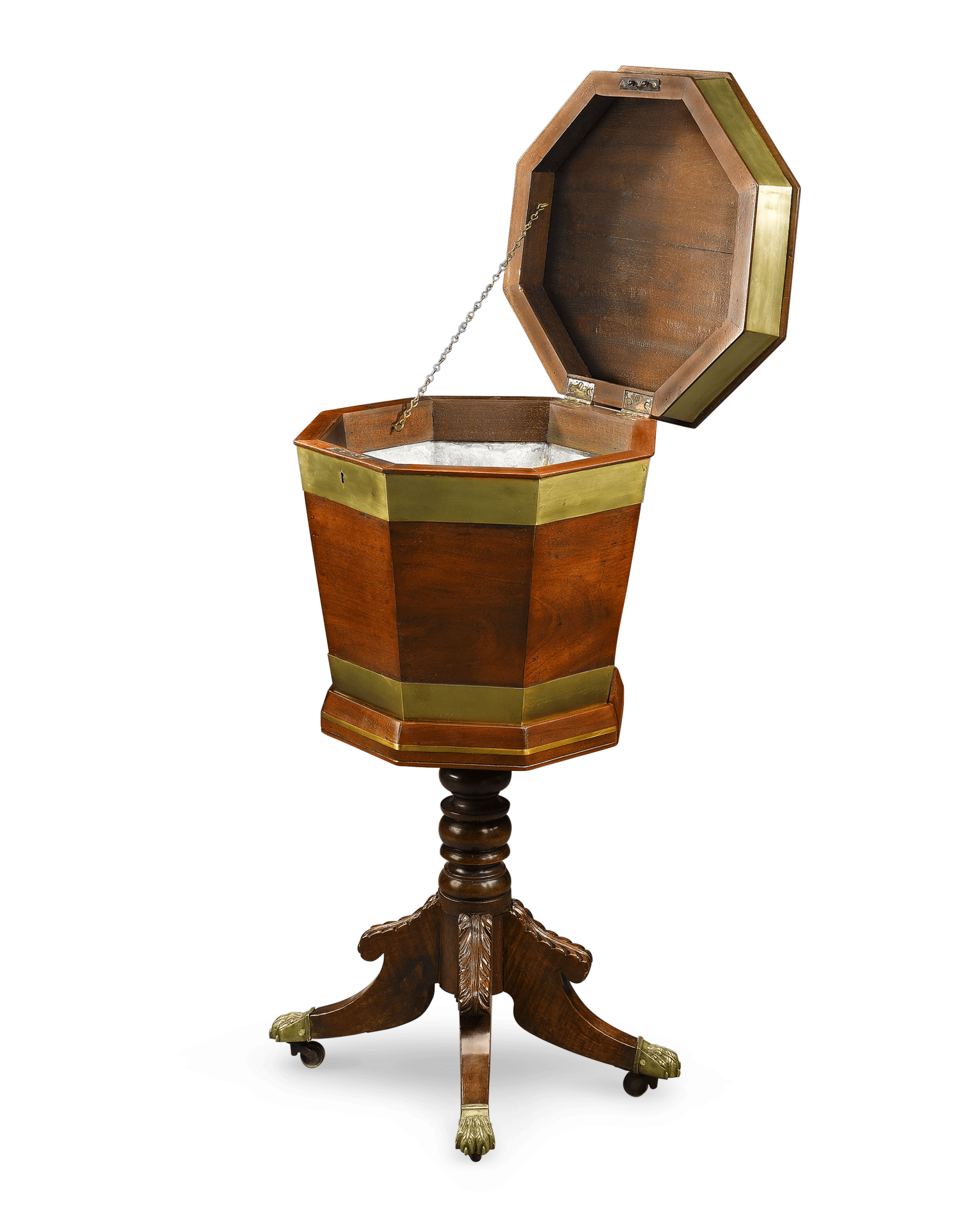 The handsome cooler has a hinged cover that can be closed to keep wine chilled