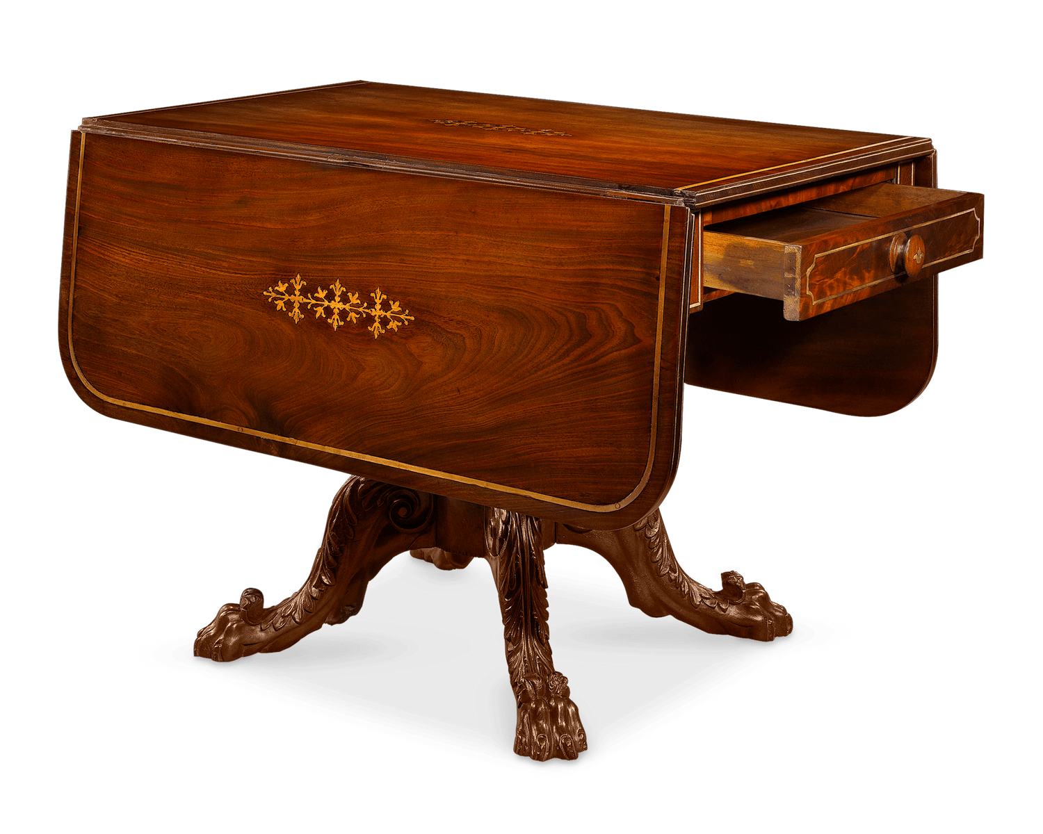 A small drop leaf table may also be removed from the large dining table for smaller dining parties