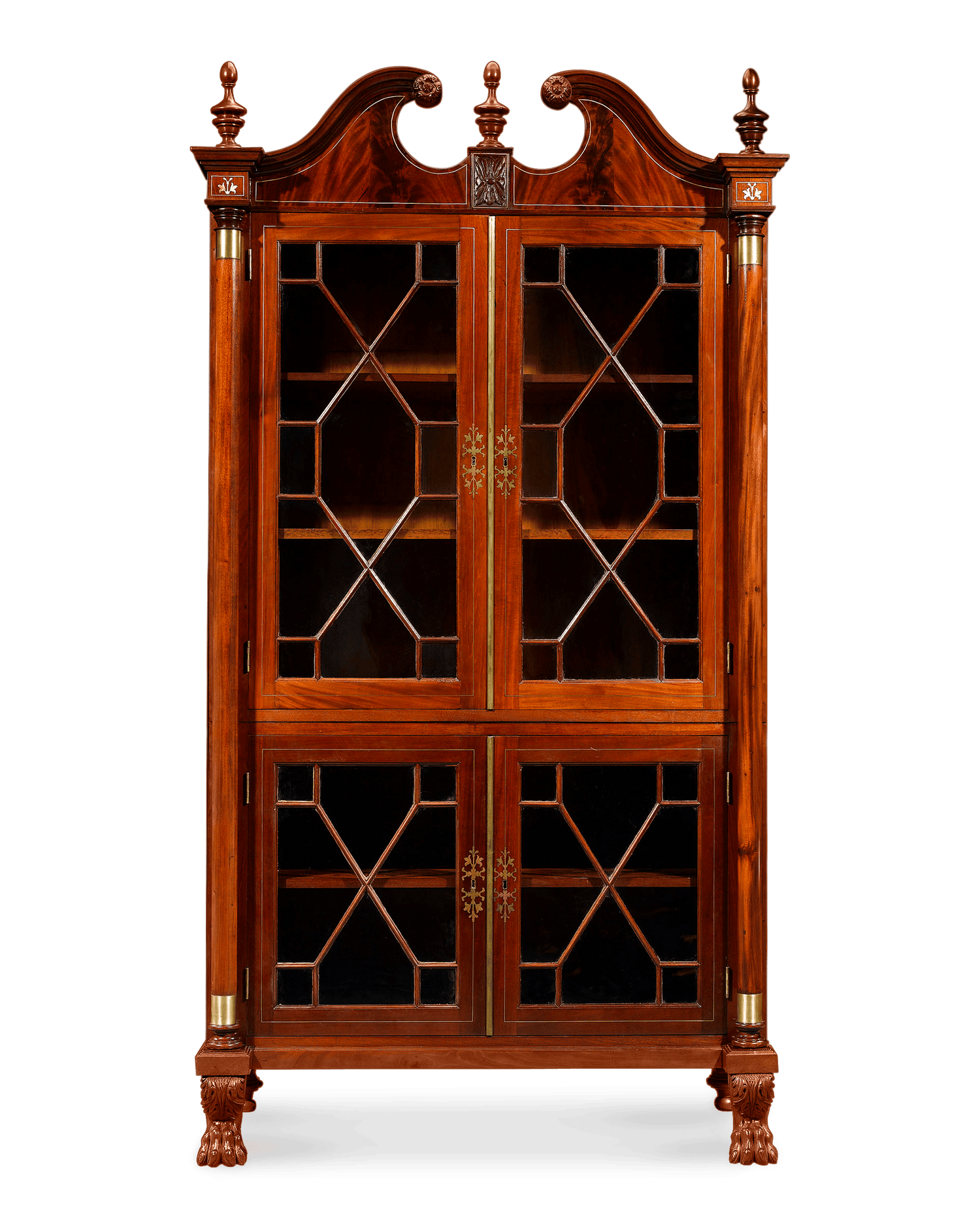 Set includes a classical American Federal 4 door breakfront with swan’s neck cresting