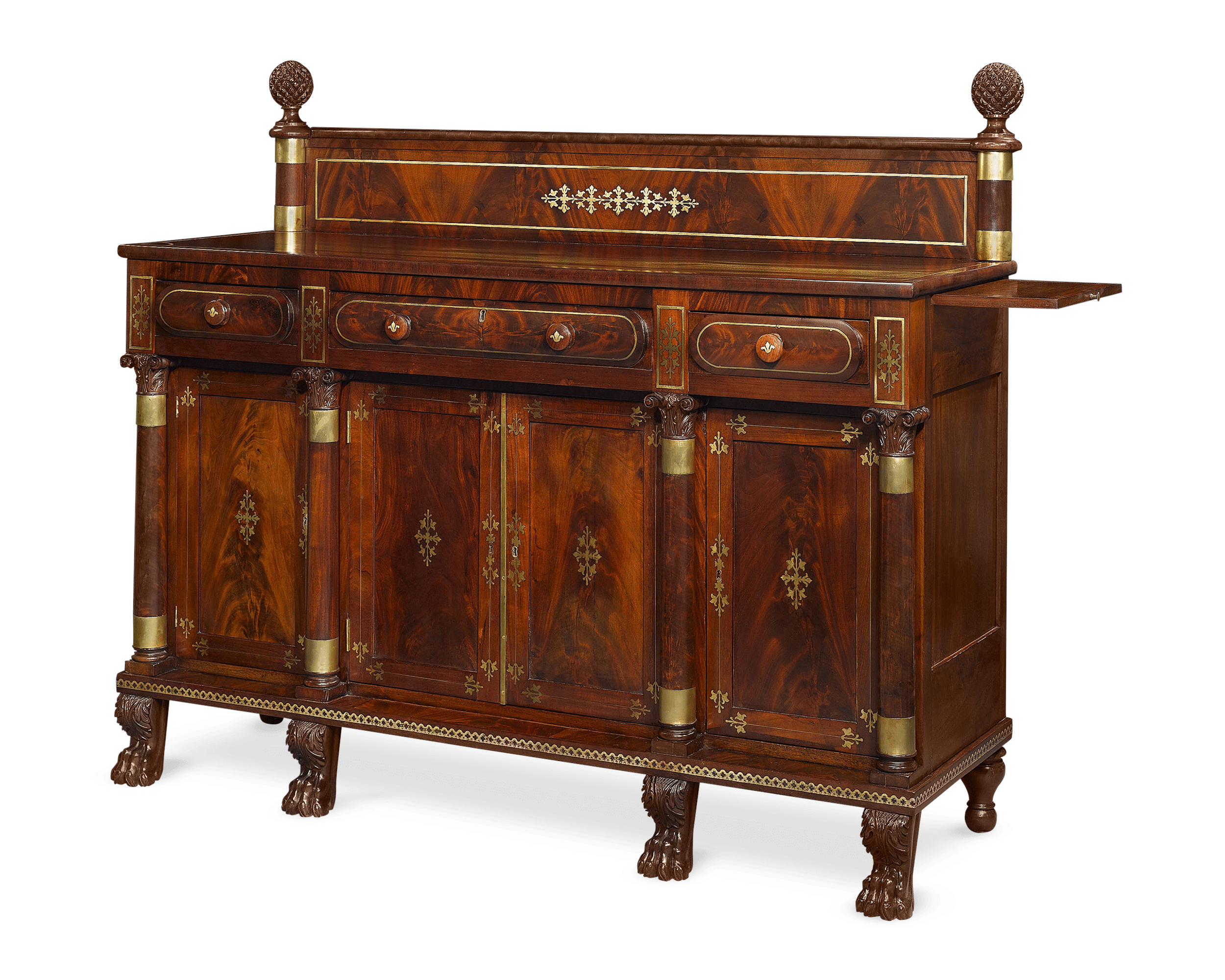 The sideboard boasts ample storage space and drawers for all manner of dining accessories