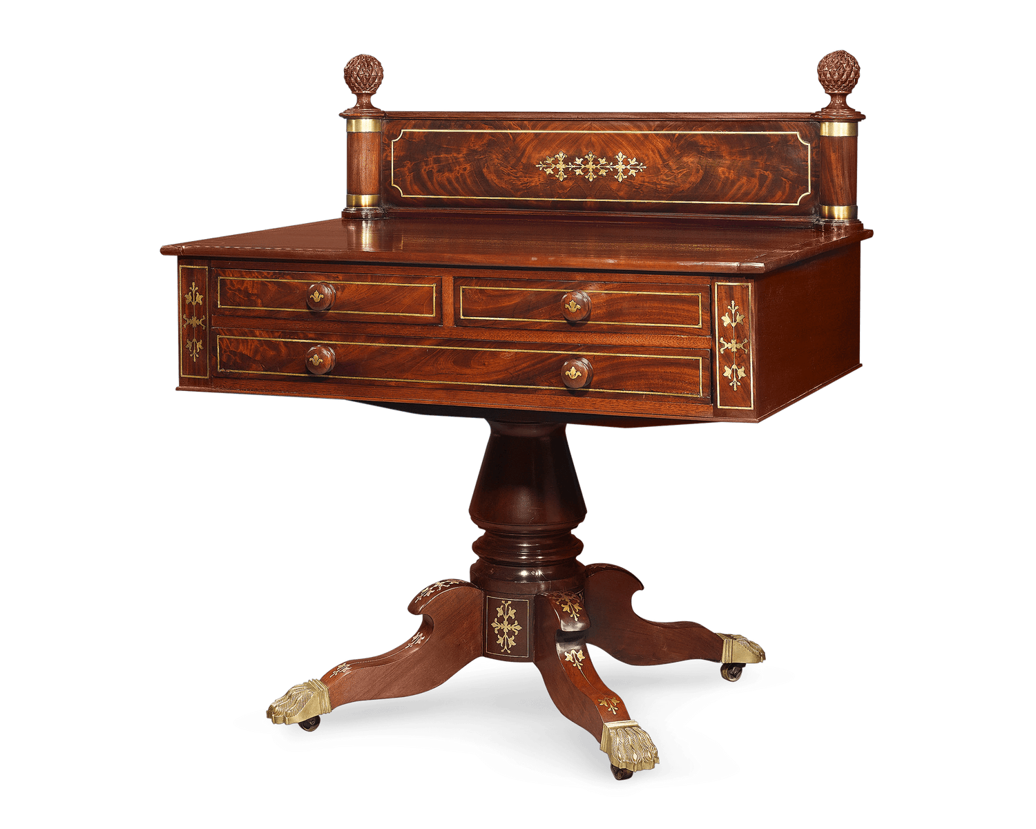 A classic and traditional server with a pedestal base boasts exceptional craftsmanship
