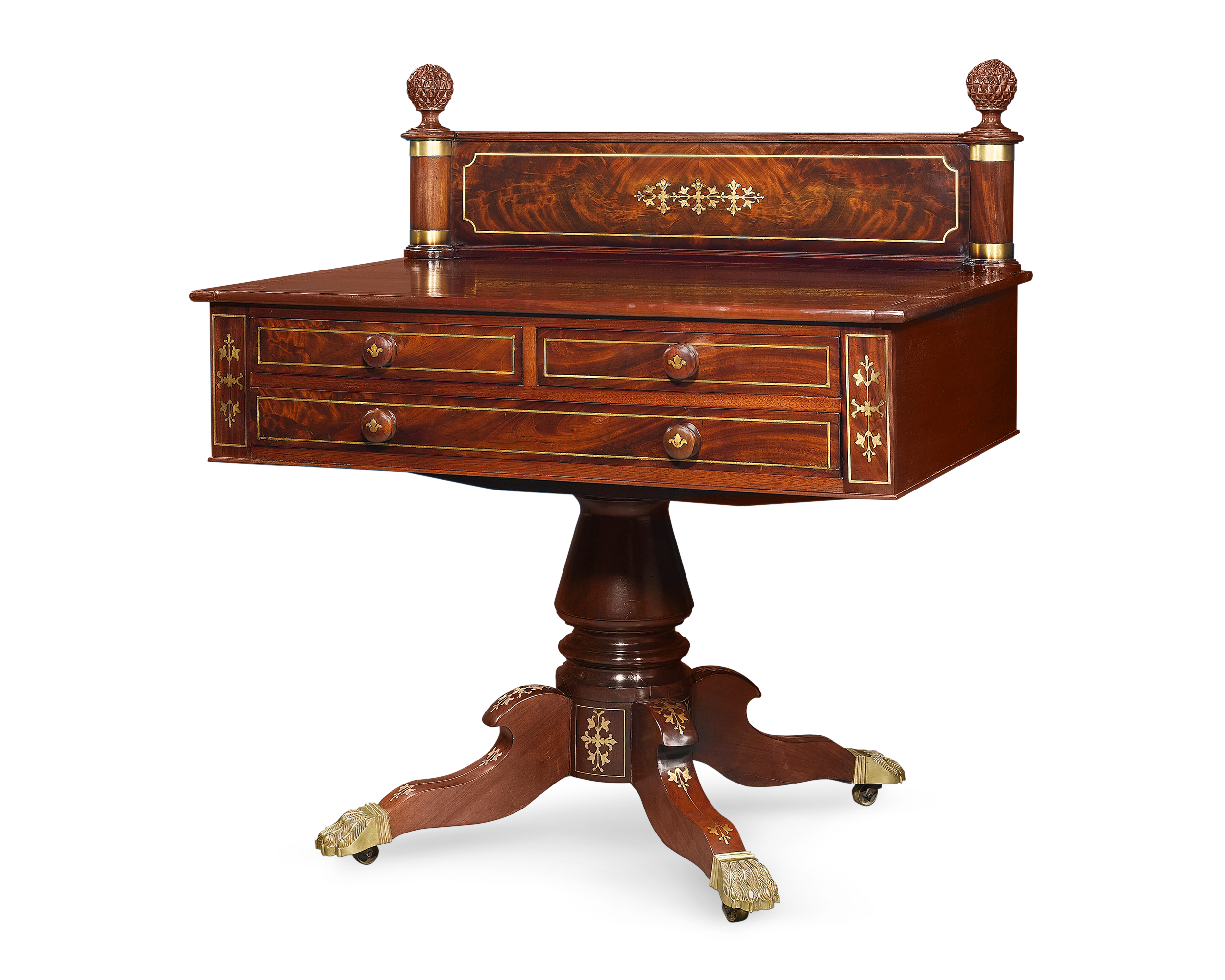 A classic and traditional server with a pedestal base boasts exceptional craftsmanship