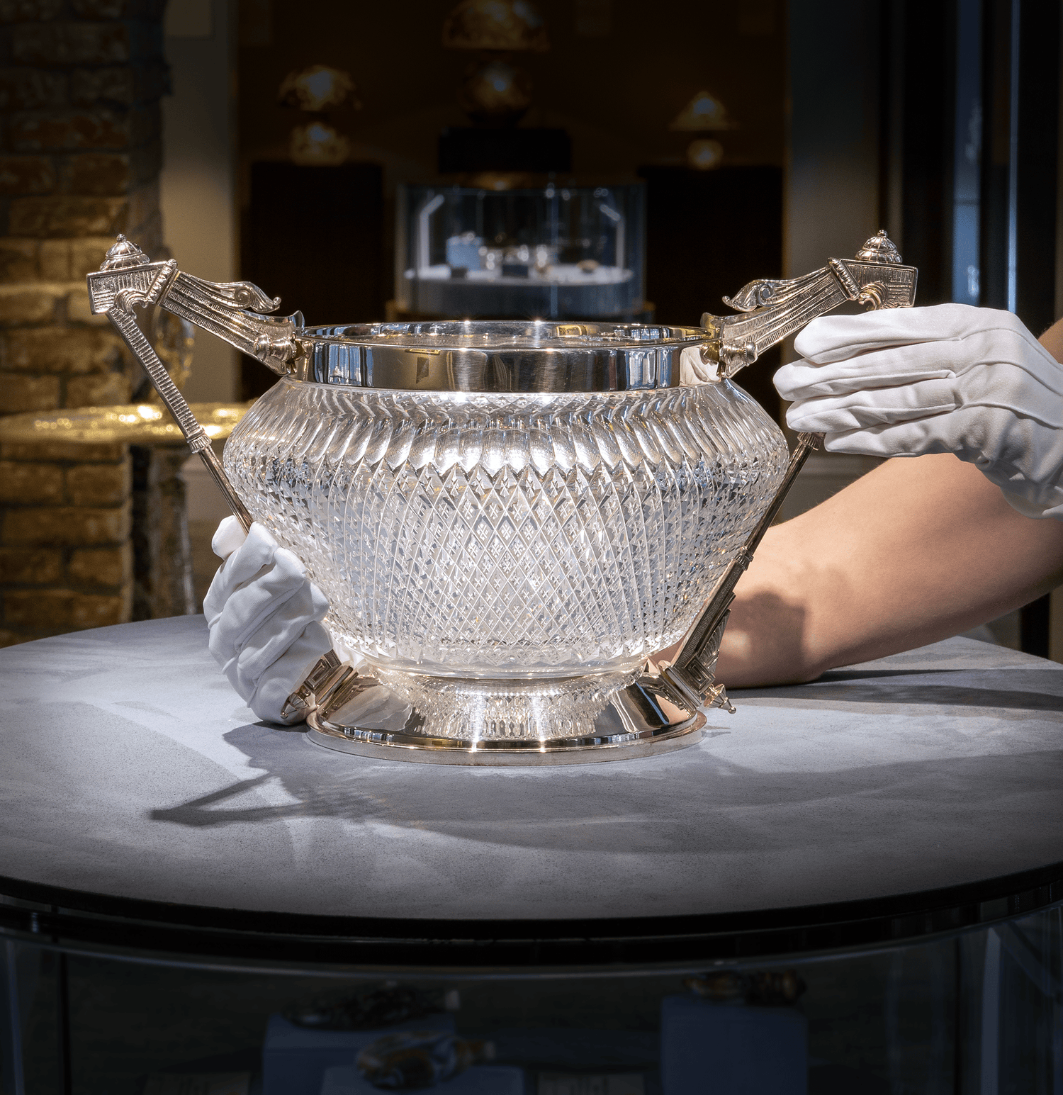 Two Handled Silver Plate and Cut Glass Bowl