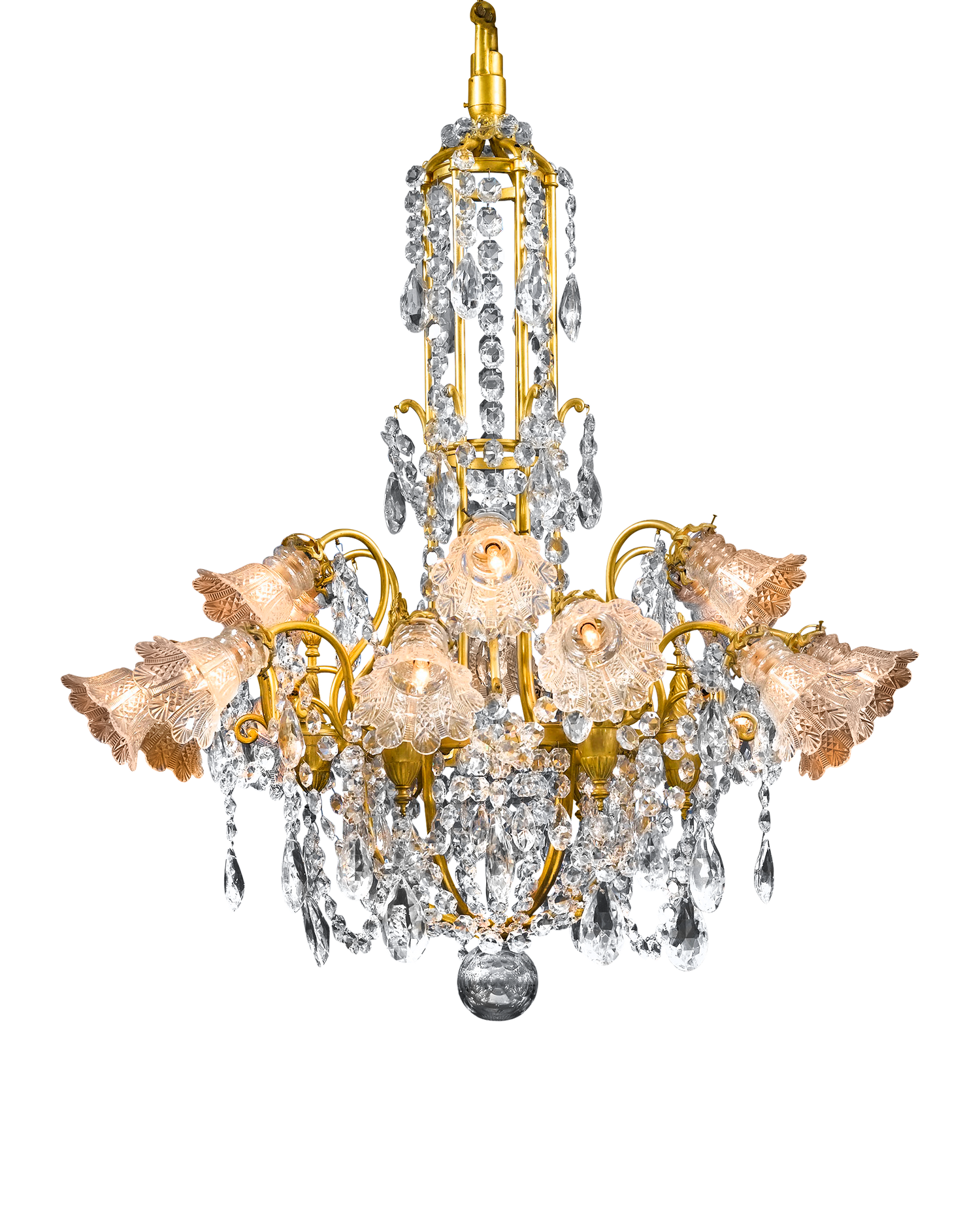 This chandelier is a brilliant specimen of Baccarat crystal