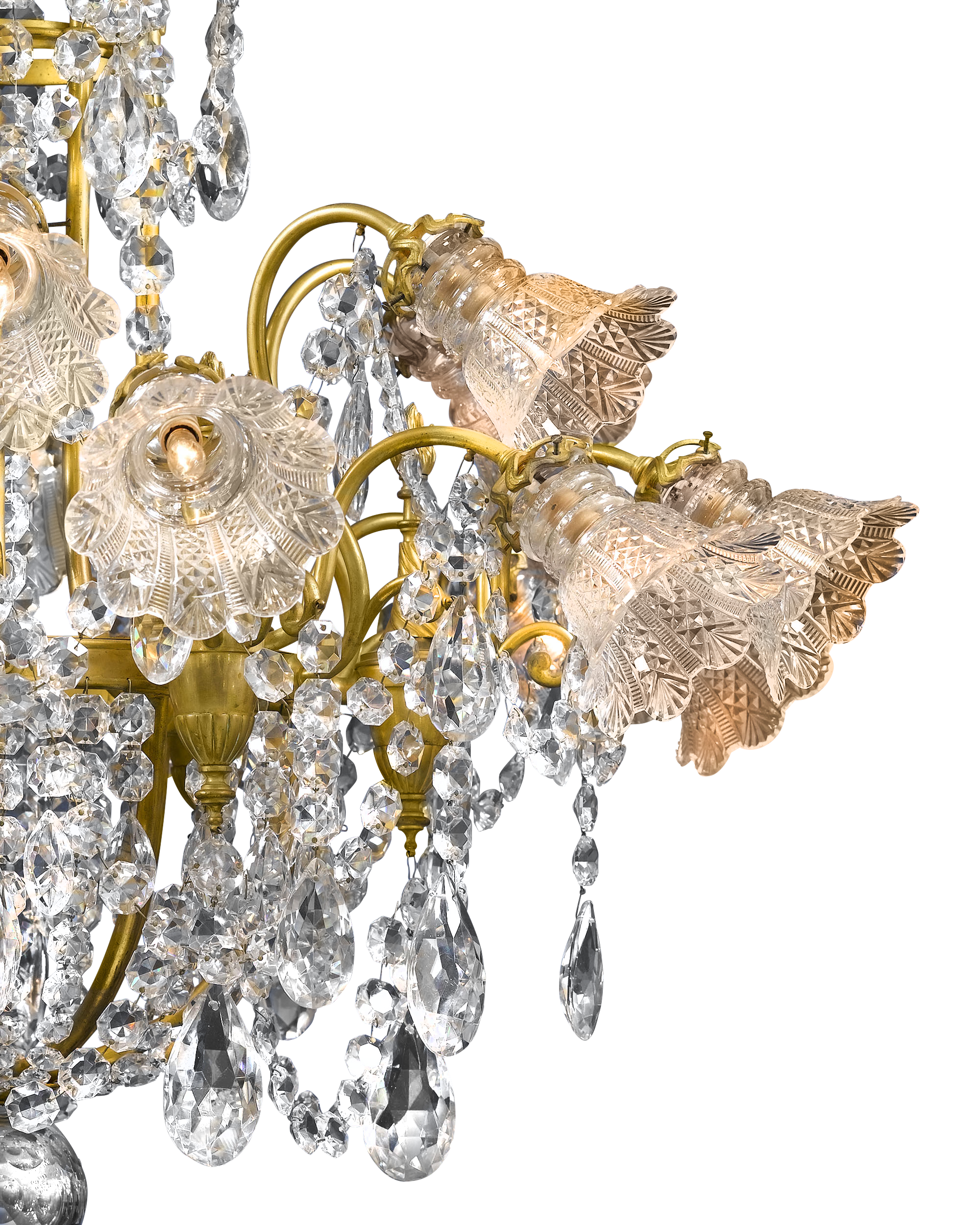 The prisms, beads and shades are all crafted of luminous Baccarat crystal