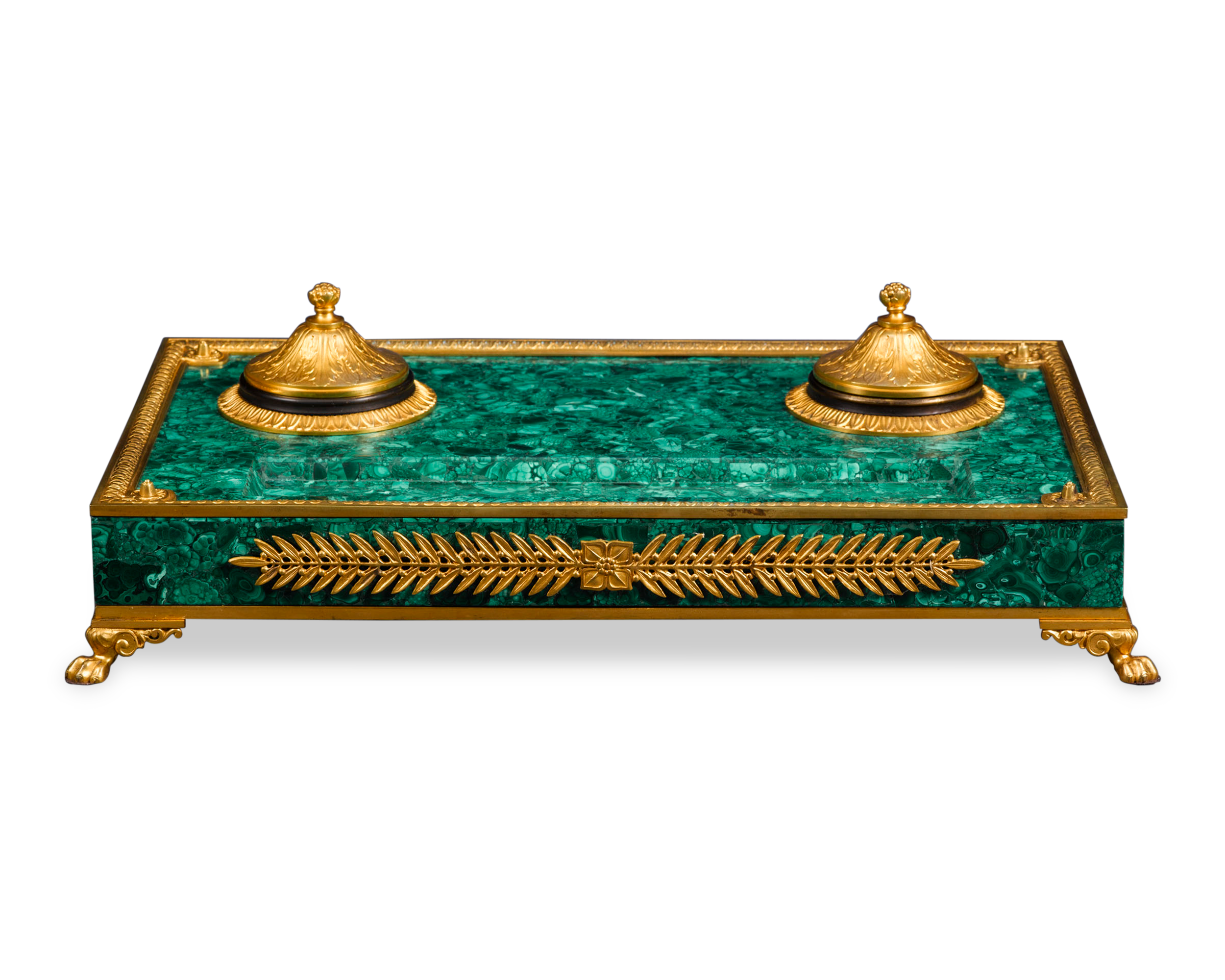 Malachite and Bronze Inkwell