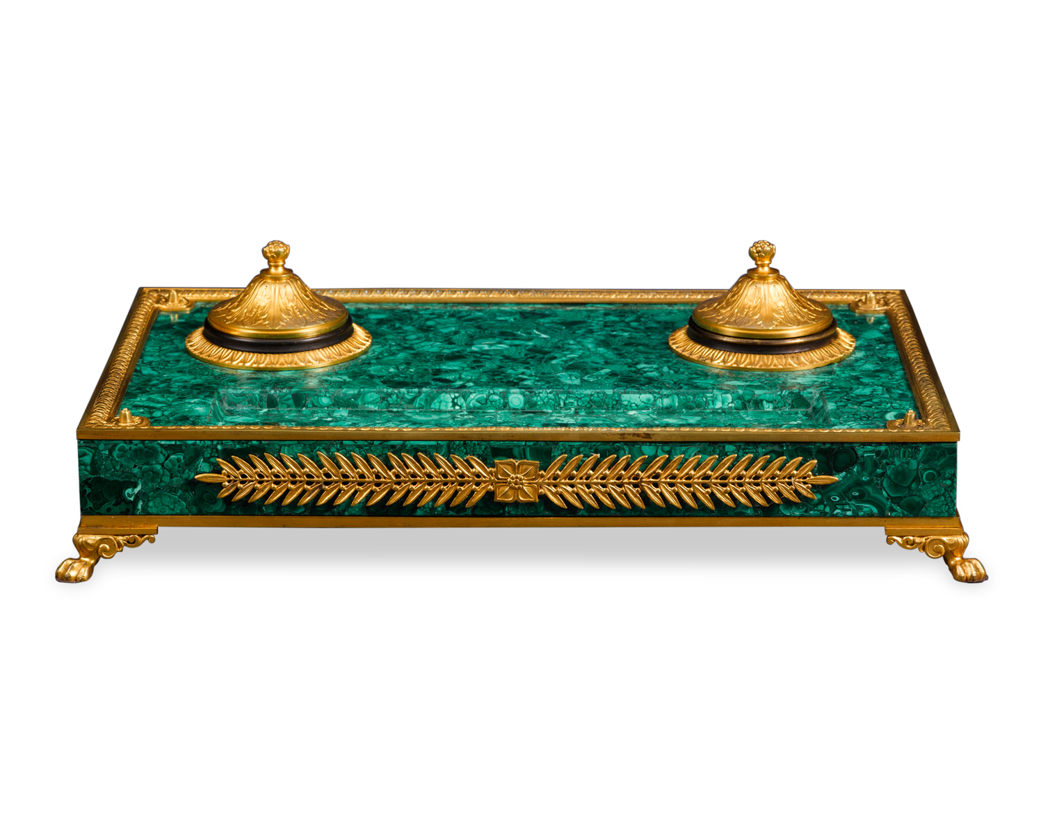 Malachite and Bronze Inkwell