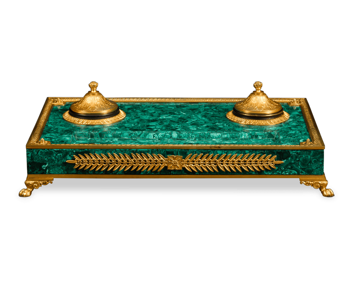 Malachite and Bronze Inkwell